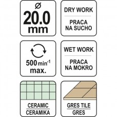 Carota diamantata 20 mm pentru placi ceramice Yato..